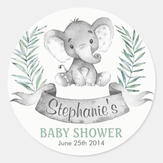 Waterverf Elephant Baby shower Ronde Sticker (Voorkant)
