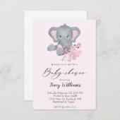 Waterverf Elephant baby shower-uitnodiging Kaart (Voorkant / Achterkant)
