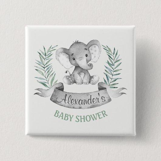 Waterverf Elephant Baby shower Vierkante Button 5,1 Cm (Voorkant)