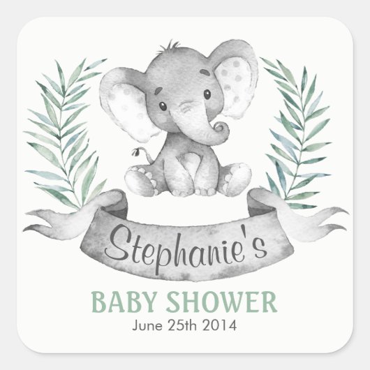 Waterverf Elephant Baby shower Vierkante Sticker (Voorkant)