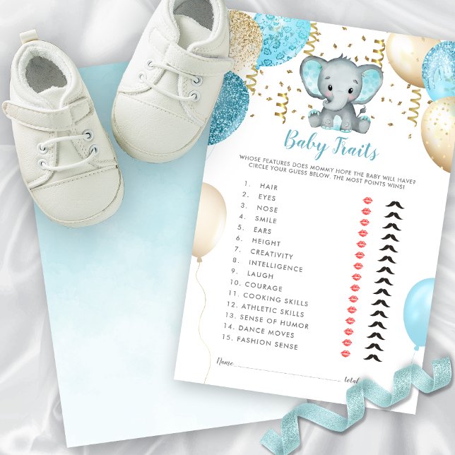 Waterverf Elephant Baby Traits Shower Game (Watercolor Turquoise Elephant Baby Traits Shower Game)