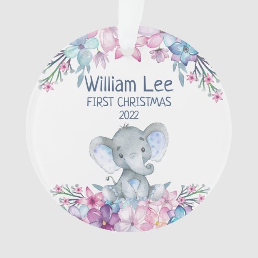Waterverf Elephant Baby's eerste kerstfoto Ornament (voorkant)