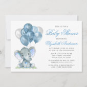 Waterverf Elephant-ballonnen Baby shower Blauw Kaart (Voorkant)