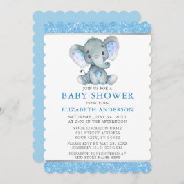 Waterverf Elephant Blue Glitter Baby shower Kaart
