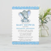 Waterverf Elephant Blue Glitter Baby shower Kaart (Staand voorkant)