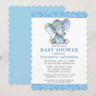 Waterverf Elephant Blue Glitter Baby shower Kaart