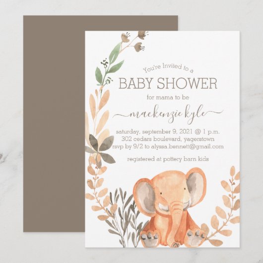 Waterverf Elephant Boho Safari Baby shower (Voorkant / Achterkant)