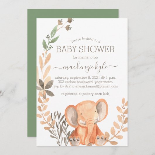 Waterverf Elephant Boho Safari Baby shower (Voorkant / Achterkant)