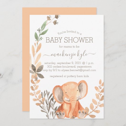 Waterverf Elephant Boho Safari Baby shower (Voorkant / Achterkant)
