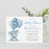Waterverf Elephant Bow Baby shower Blauw Kaart (Staand voorkant)