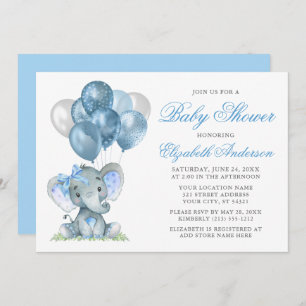 Waterverf Elephant Bow Baby shower Blauw Kaart