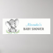 Waterverf Elephant Boy Baby shower Banner Poster (Voorkant)
