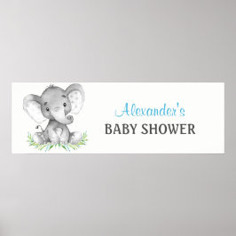 Waterverf Elephant Boy Baby shower Banner Poster