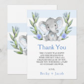Waterverf Elephant Boy Baby shower Hartelijk dank Bedankkaart (Voorkant / Achterkant)