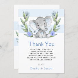 Waterverf Elephant Boy Baby shower Hartelijk dank Bedankkaart