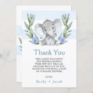 Waterverf Elephant Boy Baby shower Hartelijk dank Bedankkaart