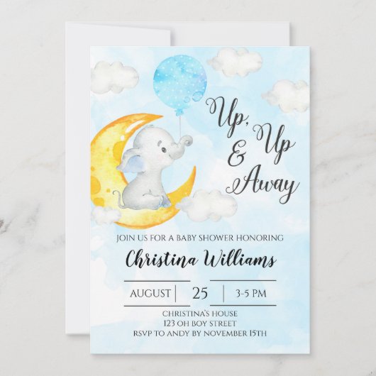 Waterverf Elephant Boy Baby shower Kaart (Voorkant)