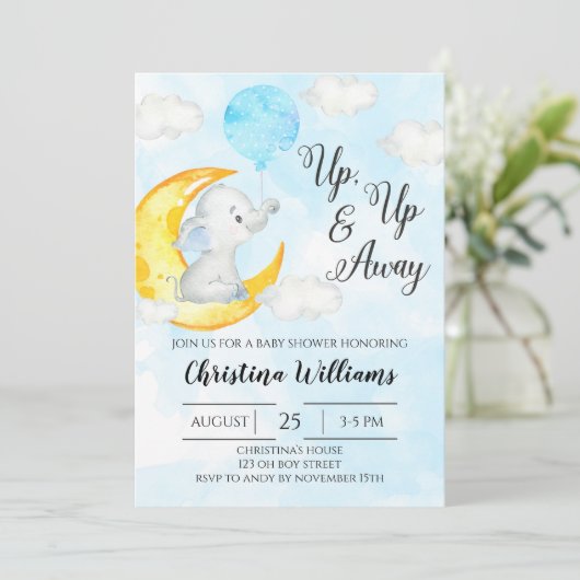 Waterverf Elephant Boy Baby shower Kaart (Staand voorkant)