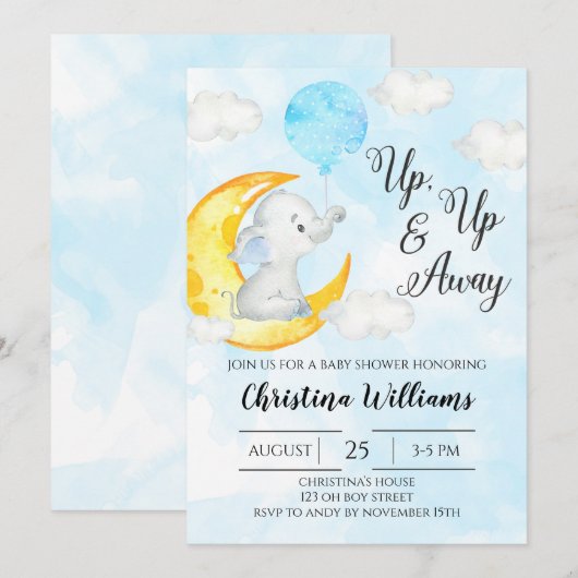 Waterverf Elephant Boy Baby shower Kaart (Voorkant / Achterkant)