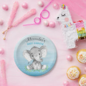Waterverf Elephant Boy Baby shower Papieren Bordje (Feest)