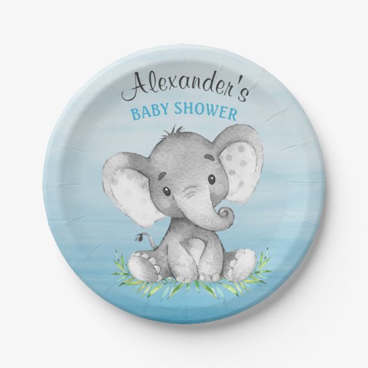 Waterverf Elephant Boy Baby shower Papieren Bordje (Voorkant)