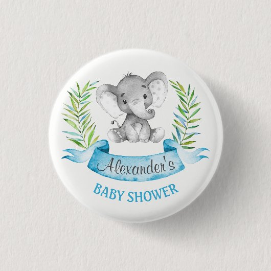 Waterverf Elephant Boy Baby shower Ronde Button 3,2 Cm (Voorkant)