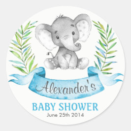 Waterverf Elephant Boy Baby shower Ronde Sticker