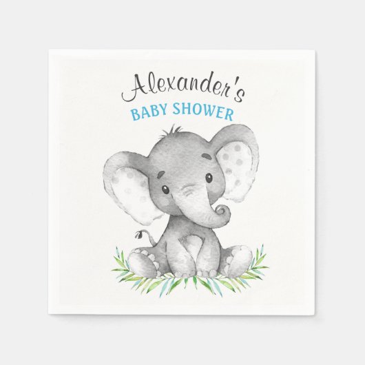 Waterverf Elephant Boy Baby shower Servetten (Voorkant)