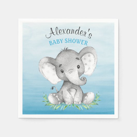 Waterverf Elephant Boy Baby shower Servetten (Voorkant)