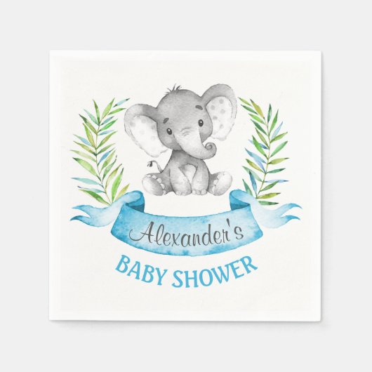 Waterverf Elephant Boy Baby shower Servetten (Voorkant)