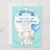 Waterverf Elephant boy Baby shower Uitnodiging (Voorkant)