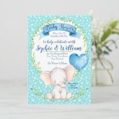 Waterverf Elephant boy Baby shower Uitnodiging (Staand voorkant)