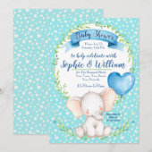 Waterverf Elephant boy Baby shower Uitnodiging (Voorkant / Achterkant)