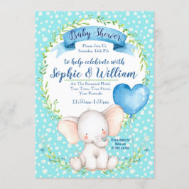 Waterverf Elephant boy Baby shower Uitnodiging