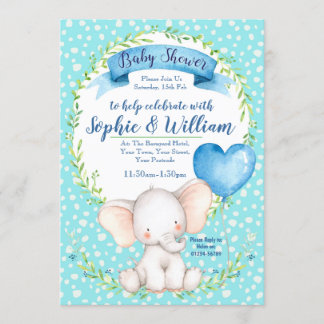 Waterverf Elephant boy Baby shower Uitnodiging