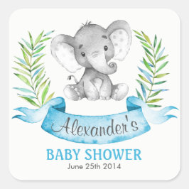 Waterverf Elephant Boy Baby shower Vierkante Sticker