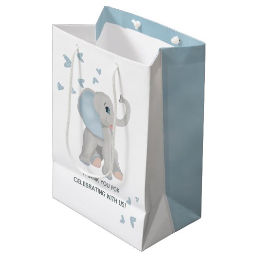 Waterverf Elephant Boy Blue Baby shower Favor Bag Medium Cadeauzakje (Voorkant Gekanteld)
