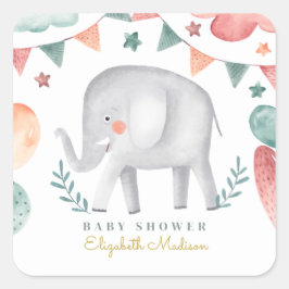 Waterverf Elephant Cute Baby shower Vierkante Sticker