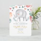 Waterverf Elephant Cute Baloons Baby shower Kaart (Staand voorkant)