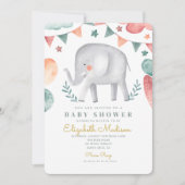 Waterverf Elephant Cute Baloons Baby shower Kaart (Voorkant)