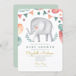 Waterverf Elephant Cute Baloons Baby shower Kaart
