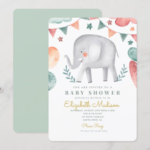 Waterverf Elephant Cute Baloons Baby shower Kaart