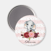 Waterverf Elephant Cute Pink Baby Girl Magneet (Voorkant / Achterkant)