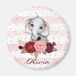 Waterverf Elephant Cute Pink Baby Girl Magneet