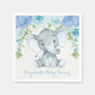 Waterverf Elephant Dusty Blue Floral Oerwoud Baby Servet