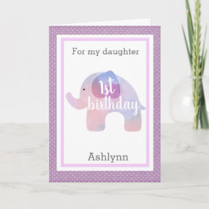 Waterverf Elephant First Birthday Daughter Kaart