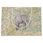 Waterverf Elephant Flowers Gold Glitter Large Cadeautasje (Voorkant)