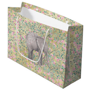Waterverf Elephant Flowers Gold Glitter Large Cadeautasje