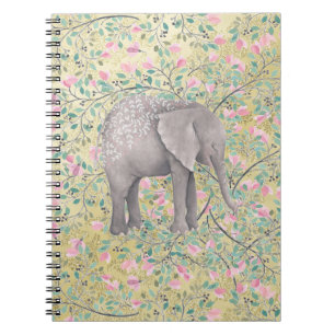 Waterverf Elephant Flowers Gold Glitter Notitieboek