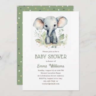 Waterverf Elephant Geslacht Neutraal Baby shower Kaart